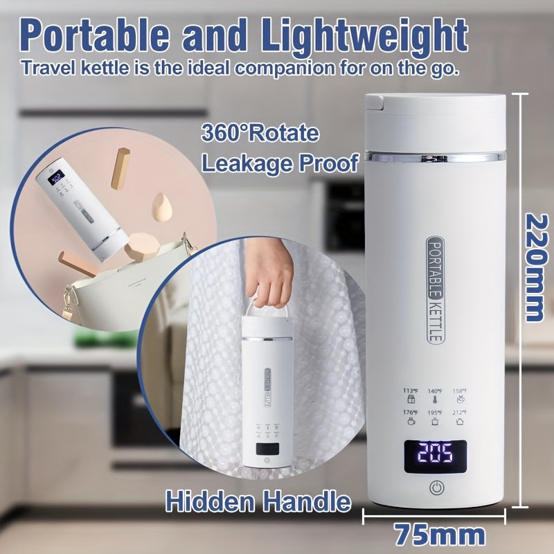 1pc Travel Electric Kettle Portable Small Small Kettle Water Boiler, Water Heater with 6 Temperature Controls, 304 Stainless Steel, Auto Shut-Off And Boil-Dry Protection, BPA-Free, 15.2oz Can Be Applied to Brew Coffee, Brew Flower Tea, Brew Milk