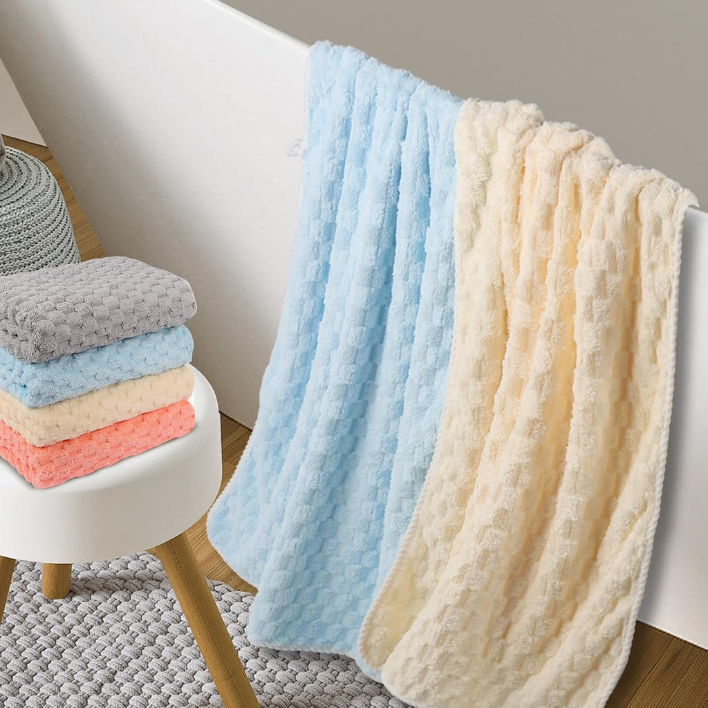 [5pcs Coral Fleece Towels] 5pcs Coral Fleece Bath Towel Set, 4 Soft Absorbent Bath Towels 27" X 55" with Hair Drying Cap, Quick Dry Plush Towels with Hanging Loop for Bathroom, Shower, Home