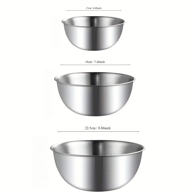[3pcs Stainless Steel Bowls] 3pcs Stainless Steel Cooking Mixing Bowls for Baking and Home Use, Thickening Mixing and Kneading Bowls, Suitable for Whisking, Salad Making, and Baking