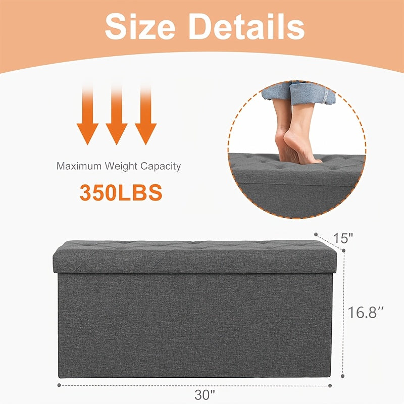 30/43 Inch Heavy Duty Folding Storage Ottoman Bench with Shoe Cabinet & Thick Padded Seat - Retro Suitable for Small Spaces, Multifunctional Footrest Stool, End of Bed Bench for Bedroom, Living Room, Entryway, Fabric,
