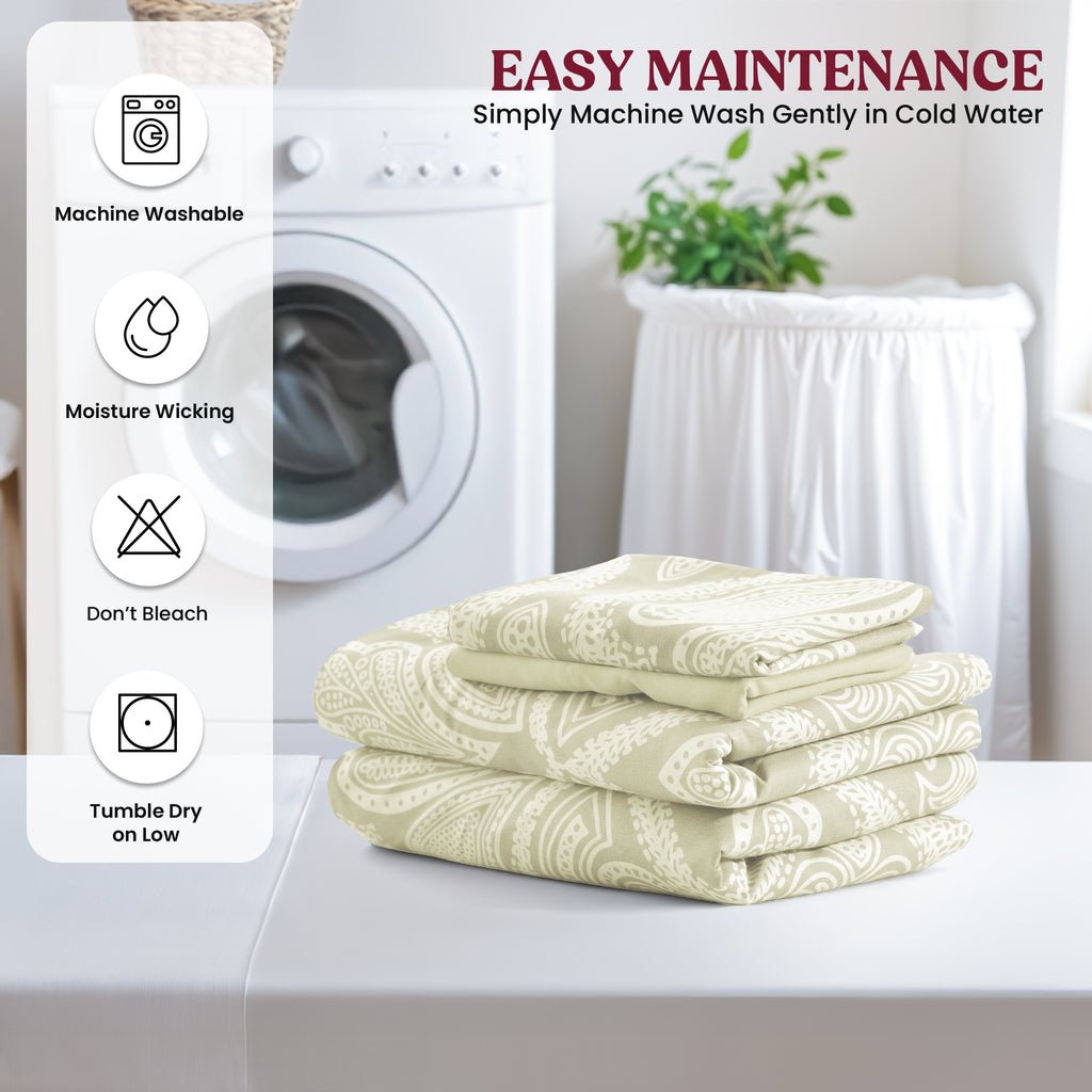 Paisley Microfiber Sheet Set, Soft 100% Polyester Bedding with 16-Inch Deep Pocket Fitted Sheet, Flat Sheet and Pillowcases in Six Bed Sizes