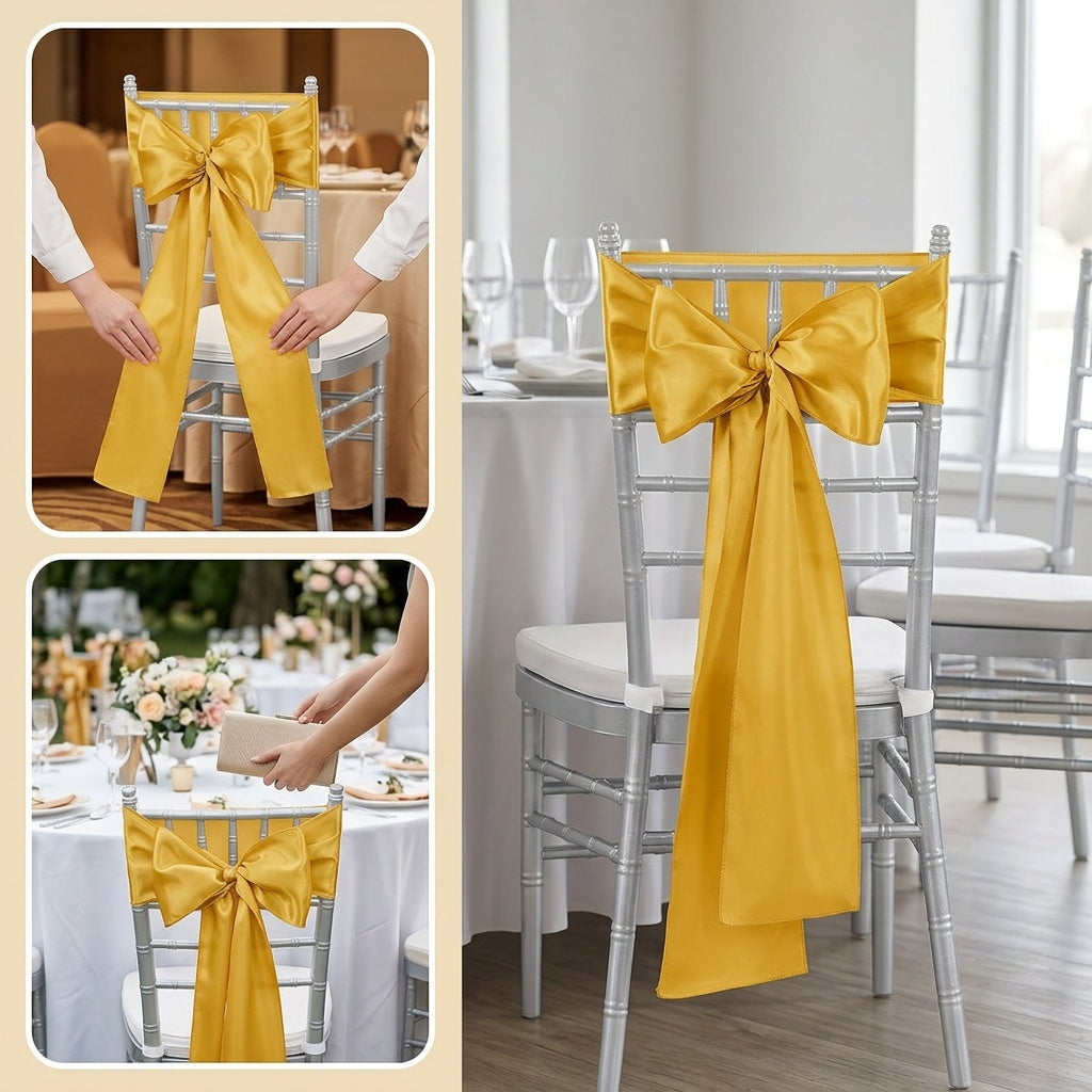 50pcs Satin Chair Waist Belt Bow Universal Chair Cover for Wedding Reception Restaurant Banquet, Party, Hotel Event Decoration (7 X 108 Inches)