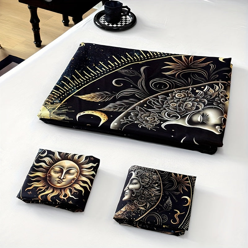 3-Piece Ultra-Soft Breathable Golden Sun Moon Planet Duvet Cover Set (1 Duvet Cover + 2 Pillowcases, Pillow Inserts Not Included), High-Definition Digital Print for Home and Dormitory Use