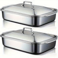 Stainless Steel Baking Tray Set with Lids, 16.1-Inch Deep Rectangular Pans, 4 Pieces Including Two Trays and Two Handled Covers for Baking and Serving