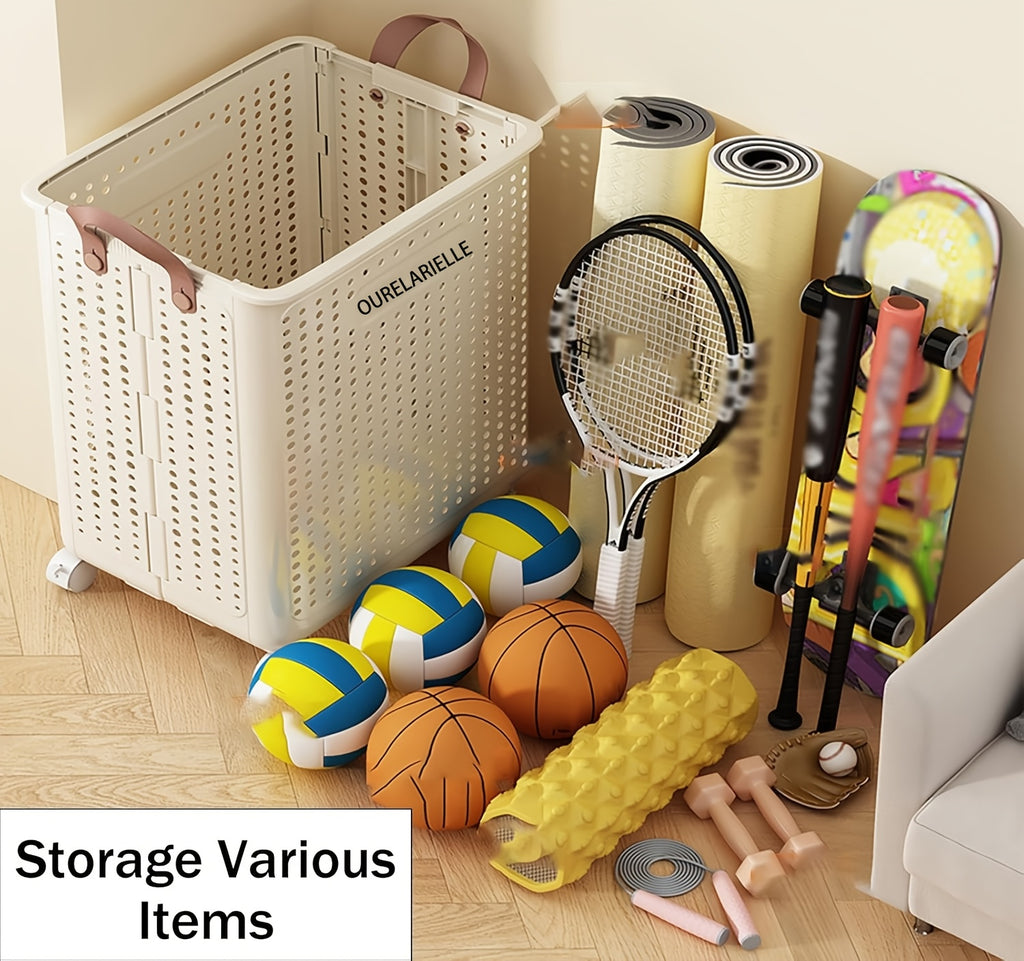 One Large Foldable Laundry Basket Without Cover - Imitation Leather, Hand Wash, Solid Color, Versatile Portable Laundry Basket with Wheel for Bathroom And Balcony Storage, Laundry Baskets