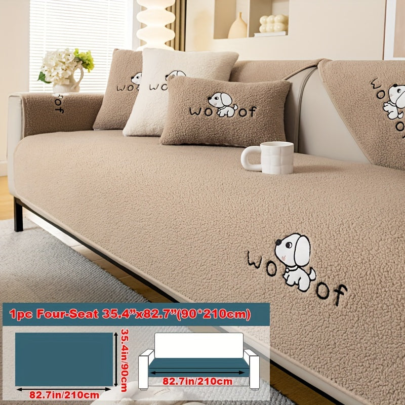 1pc Sherpa Couch Protector, Enhanced Sofa Cover, Suitable for Pets, a Favorite Among Pets, Thick Plush Sofa Shield, Non-Slip Plush Sofa Cover, Furniture Protection Cover, Home Decor for Bedroom, Office, And Living Room