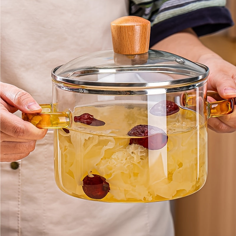 54Oz Borosilicate Glass Cooker with Yellow Handle Heat Resistant Transparent Soup Congee Pot Suitable for Stoves And Ovens Perfect for Families And Restaurants Perfect for Soups Milk Ramen More Easy Clean Odorless Kitchen Essential
