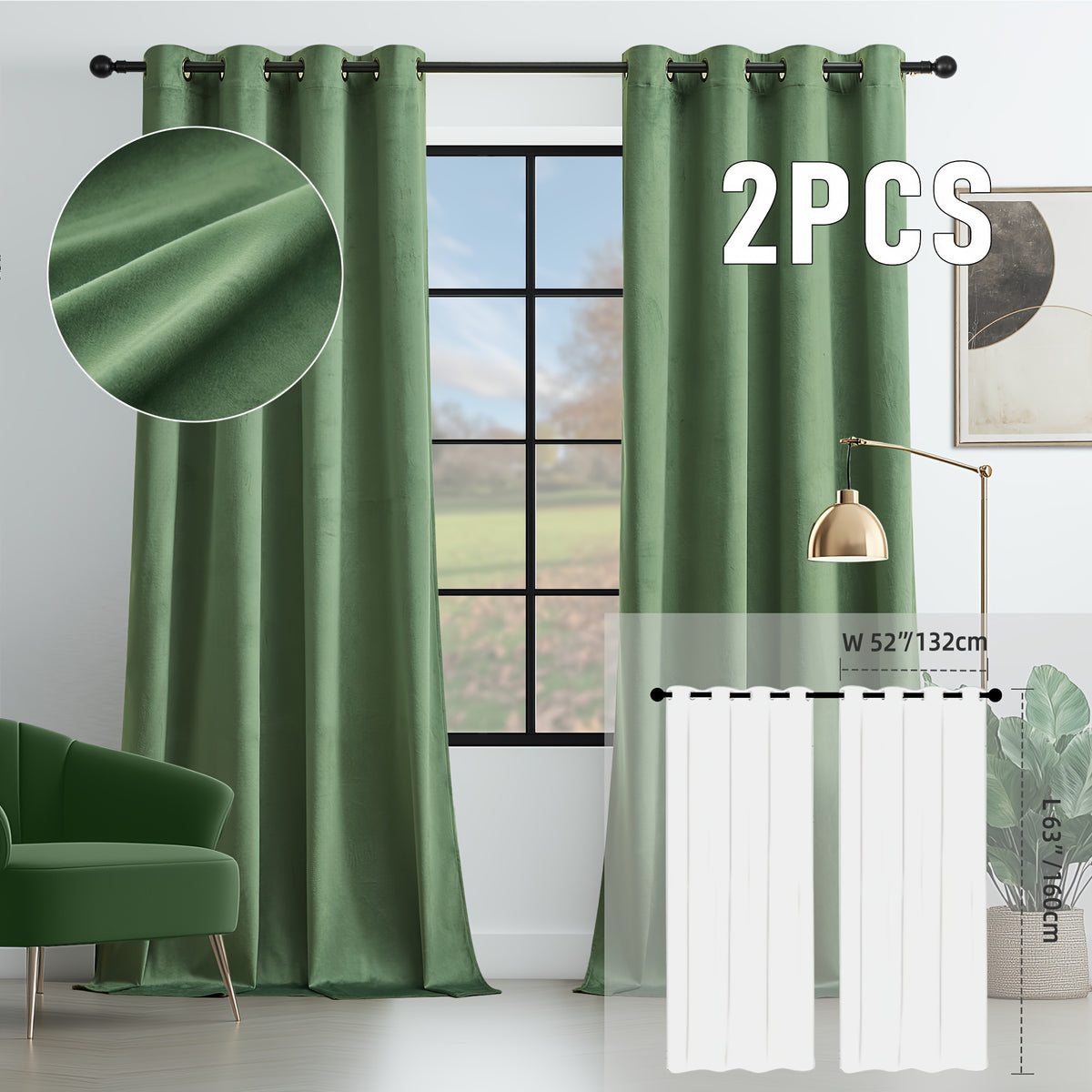 2pcs Velvet Room Darkening Curtains | Vintage Soundproof and Thermal Insulated, Elegant Soft Velvet Grommet Top Curtains for Living Room and Bedroom, Unlined, Solid Color, Fashionable Valentine'S Day Décor