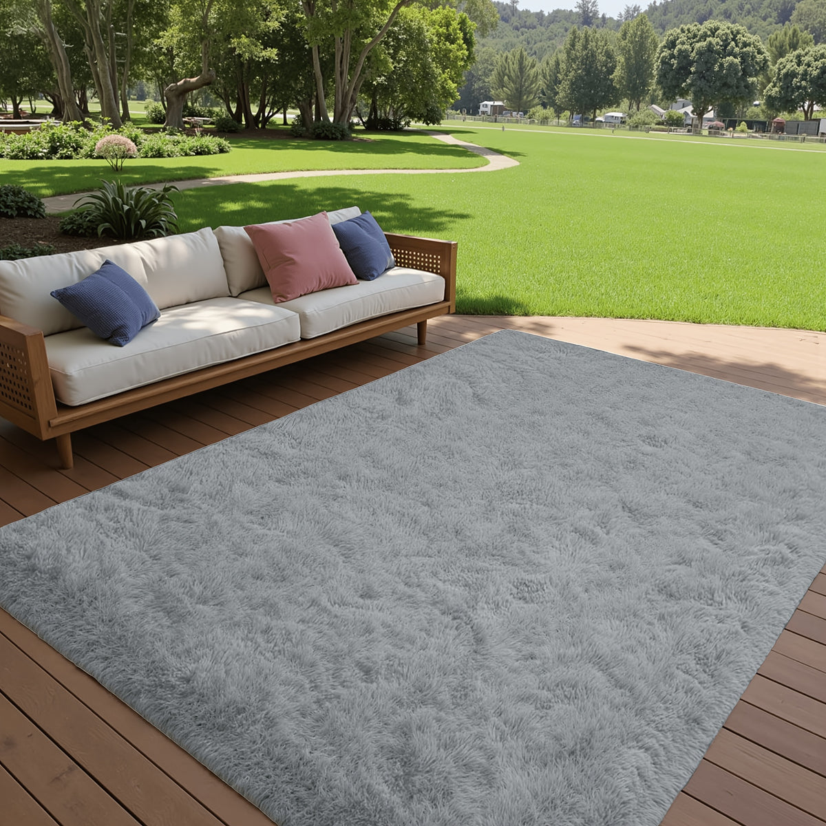 1pc Giant 71x106in Plush Area Rug | Non-Slip Fluffy, 1.6 Inch Thick, Machine Washable, Polyester, Solid Color, Rectangle, Flat Woven | Ideal for Living Room, Bedroom, Study, Makeup Room, Holiday Decoration, Cozy Home Carpet, Gray/Black