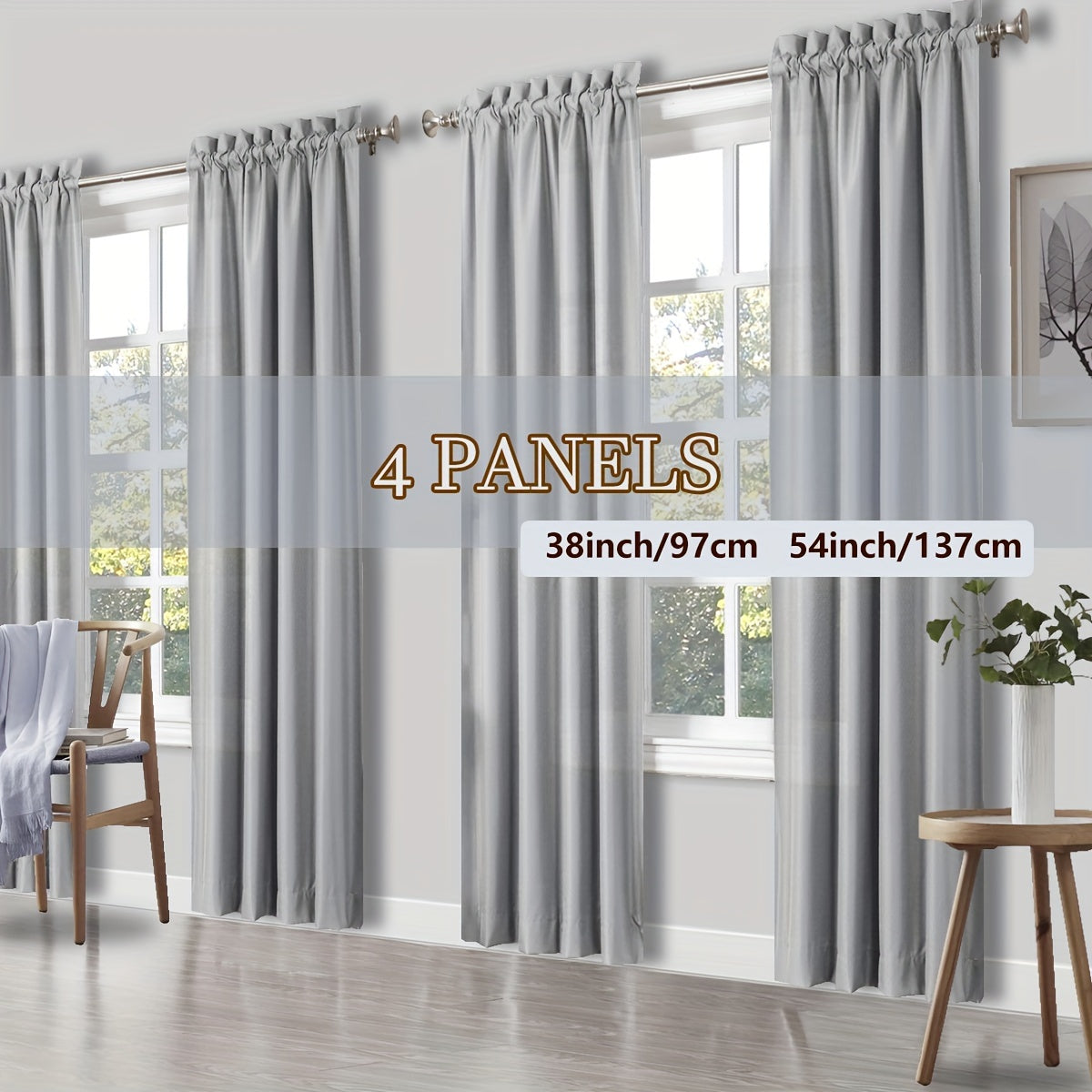 4 Panels Curtains, Solid Color Simple Rod Pocket Light Filtering Curtains, Suitable for Living Room, Office Home, Bedroom Decoration