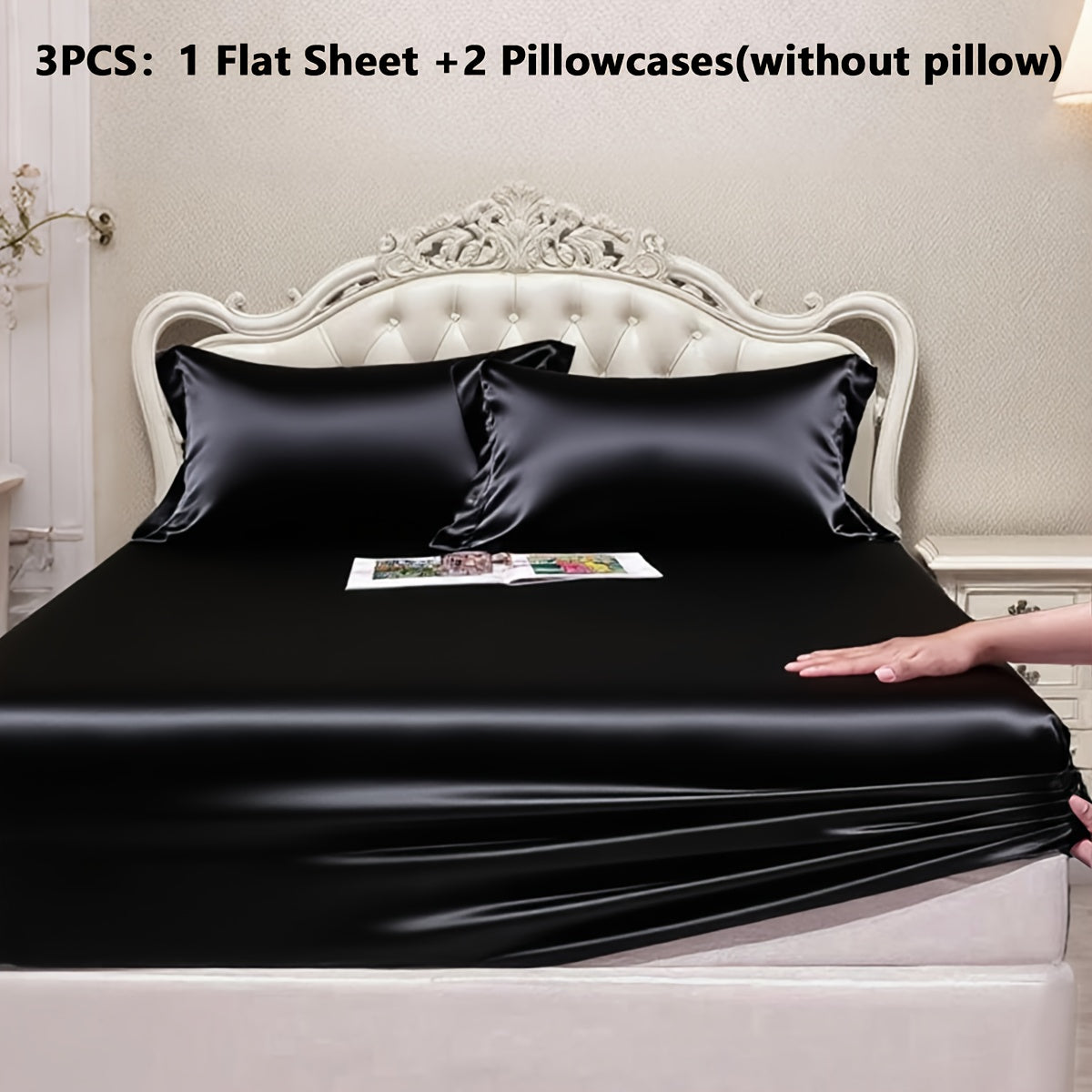 Luxury Satin Fitted Sheet, Fitted Sheet+Pillowcase, Queen Sheet, Cooling, Smooth, Breathable, Wrinkle-Resistant, Machine Washable, Easy Care Ultra Soft for Hot Sleepers Child, Children, Adults, Hotels, Apartments, Wedding Gifts-3000TC Random Color