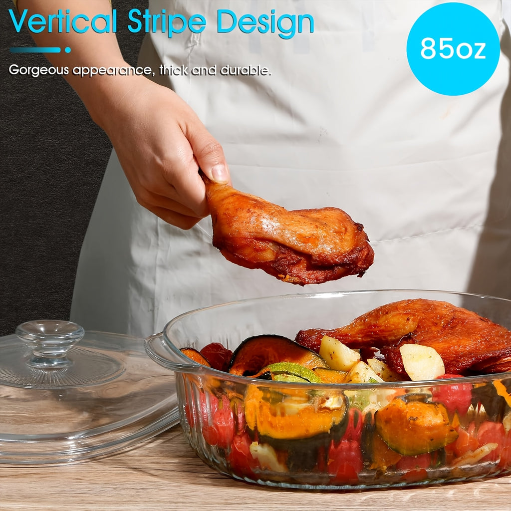 Elegant Glass Casserole with Lid Set | Oval Roaster, Transparent Covered Cookware, 50oz & 85oz | Oven & Microwave Safe, for Baking, Cooking, Desserts, Chicken, Pasta