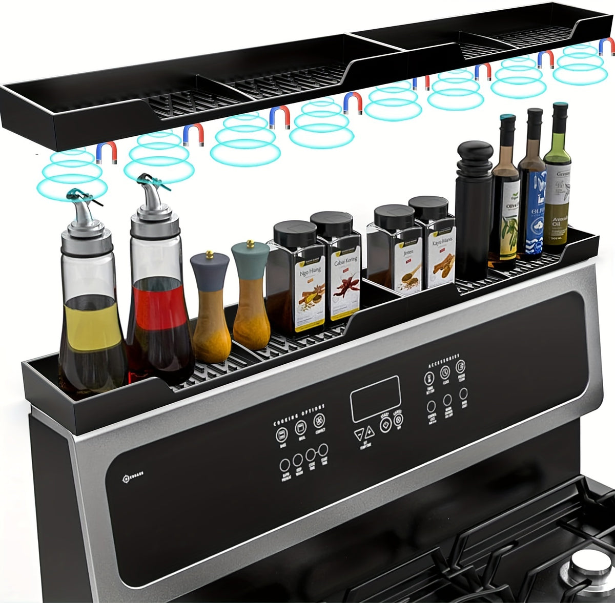 30-Inch Silicone Stove Organizer Rack with Heavy-Duty Suction Cups, Heat-Resistant, Dishwasher-Safe for Restaurants, Homes, And Commercial Kitchens