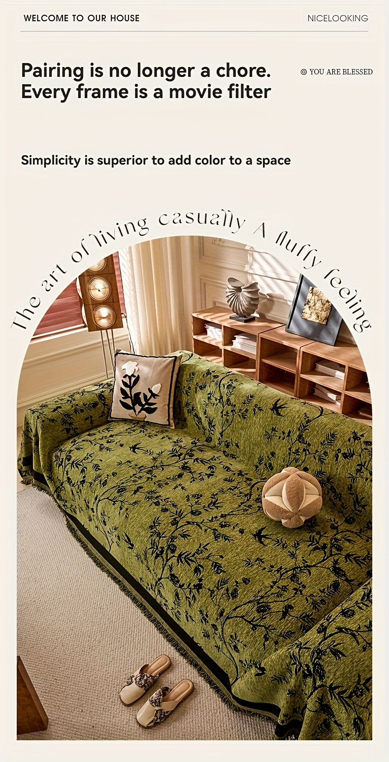 Chenille Thickened Sofa Throw for Flowers And Plants Pattern, Suitable for Living Room And Office Decor, Pet-safe, All-season Use, And Durable, Non-slip.