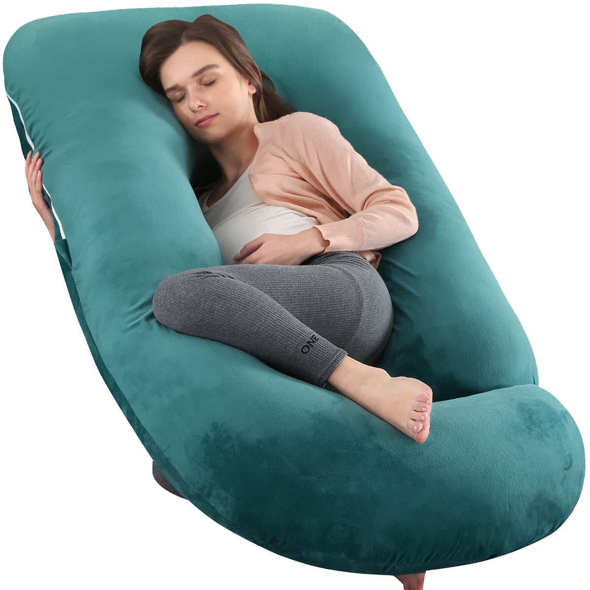 60-inch J-Shaped Full Body Pillow, Maternity Pillow, Maternity Full Body Pillow with Velvet Pillowcase, Full Body Pillow with Back, Leg, And Tummy Support, Helps Ensure Adequate, Comfortable Sleep, Halloween And Christmas Gift