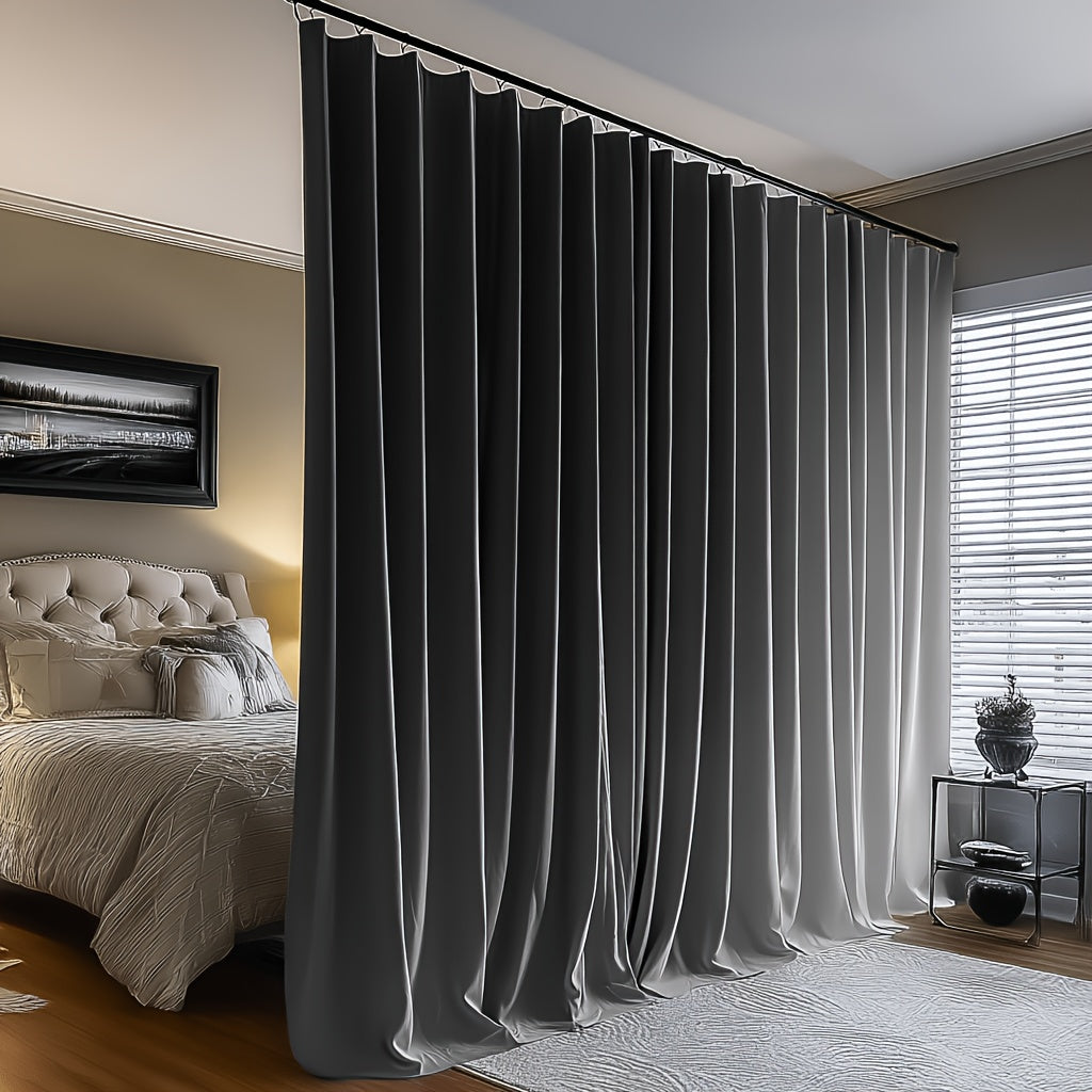 1-Panel Modern Blackout Room Divider Curtain Panel Suitable for Ceiling Track/Rod Pocket Mount, Panel with Hooks, Blocking Floor/Wall Curtain for Doors, Machine Washable for Bedroom/