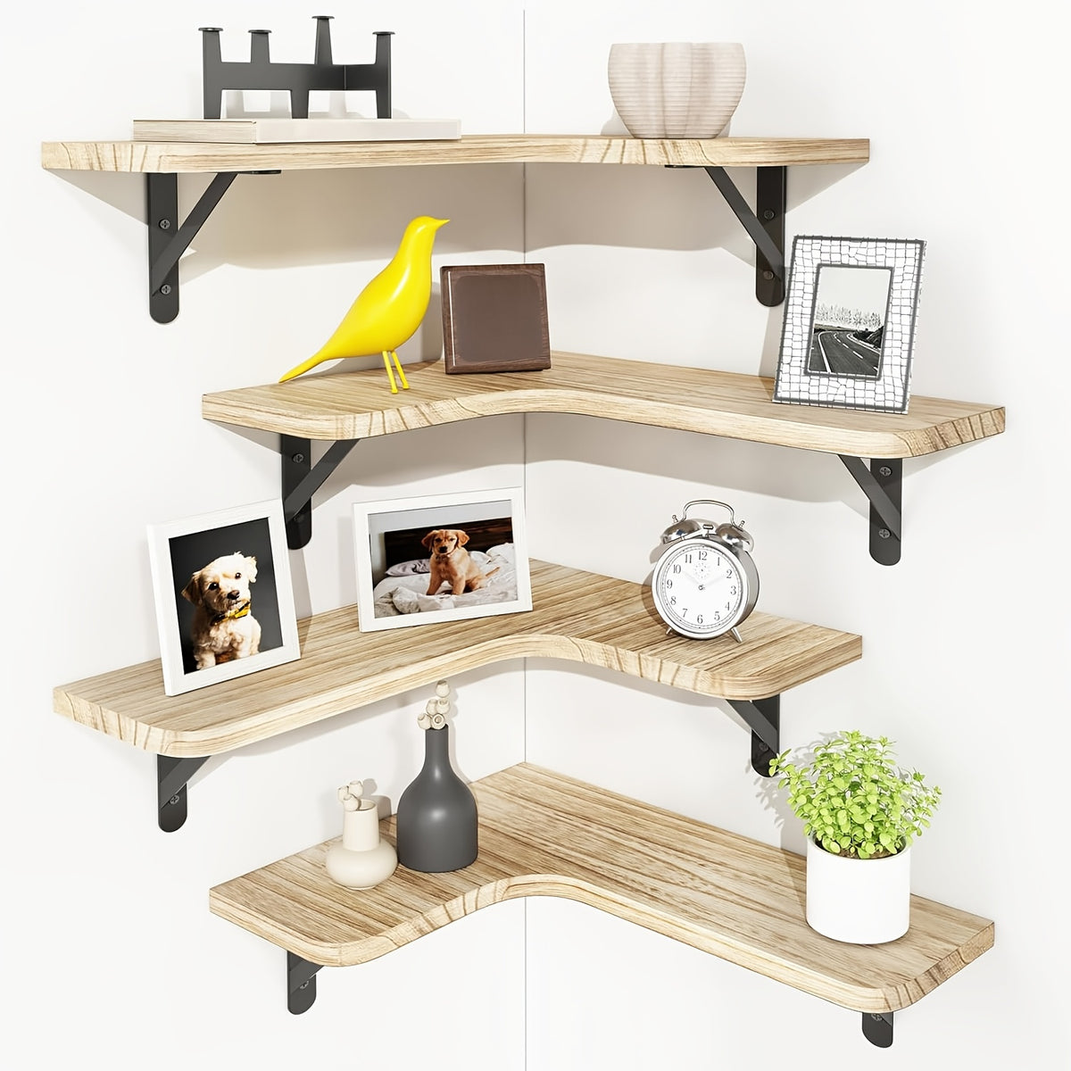 4/5pcs Corner Shelves For Outdoor Plant, Floating Corner Shelf, Rustic Wood Wall Mounted Corner Shelf, Gift For Plant Lovers, For Bathroom, Kitchen, Bedroom, Home Decor, Laundry Room, Living Room