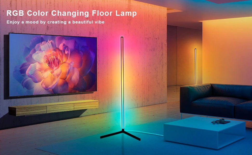 LED Corner Floor Lamp with RGBIC Color Changing Scenes, App and Remote Control, Music Sync and Timer for Bedroom Living Room and Gaming Setup