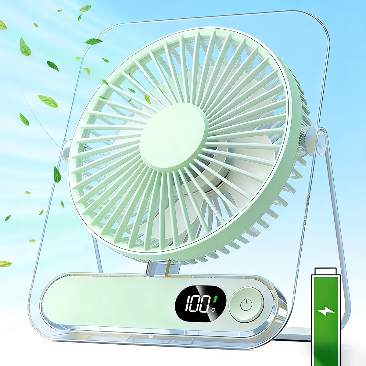 Portable USB Desktop Fan with 3000 Mah Battery - Ultra-Quiet, 5 Speeds, 180° Adjustable And Foldable Design, Digital Power Display, Suitable for Home, Office, And Travel Use, for Travel, For Outdoor Camping Travel