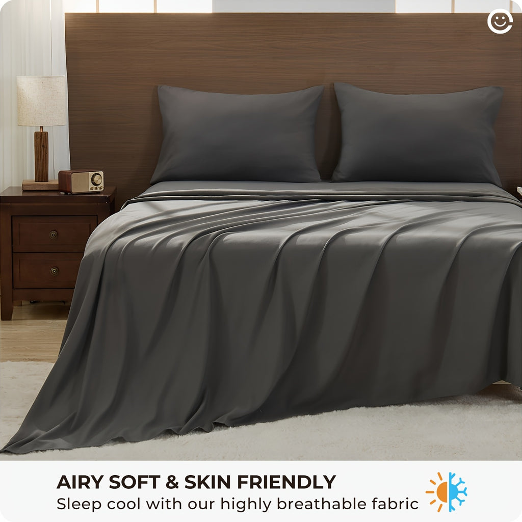 4-Piece Luxury Cooling Sheet Set - Breathable And Cooling Sheets - Hotel Luxury Sheet Set - Easy to Install And Secure - Soft, Wrinkle-Resistant Comfortable Sheets - Extra Deep Pocket Sheet Set - 4-Piece Set, Color Random