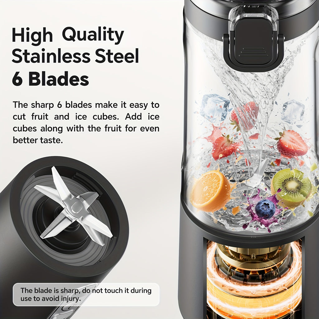 LALAYUAN USB-Powered Juicer & Juicer with Digital Timer, Battery Left Display, High-Speed Ice Crush, USB-C Fast Charge, One-Tap NO-Spill Lid, 6-Blade Stainless Steel - Smoothie Blender Portable, Protein Shakes, Gym, Travel Smoothie Maker