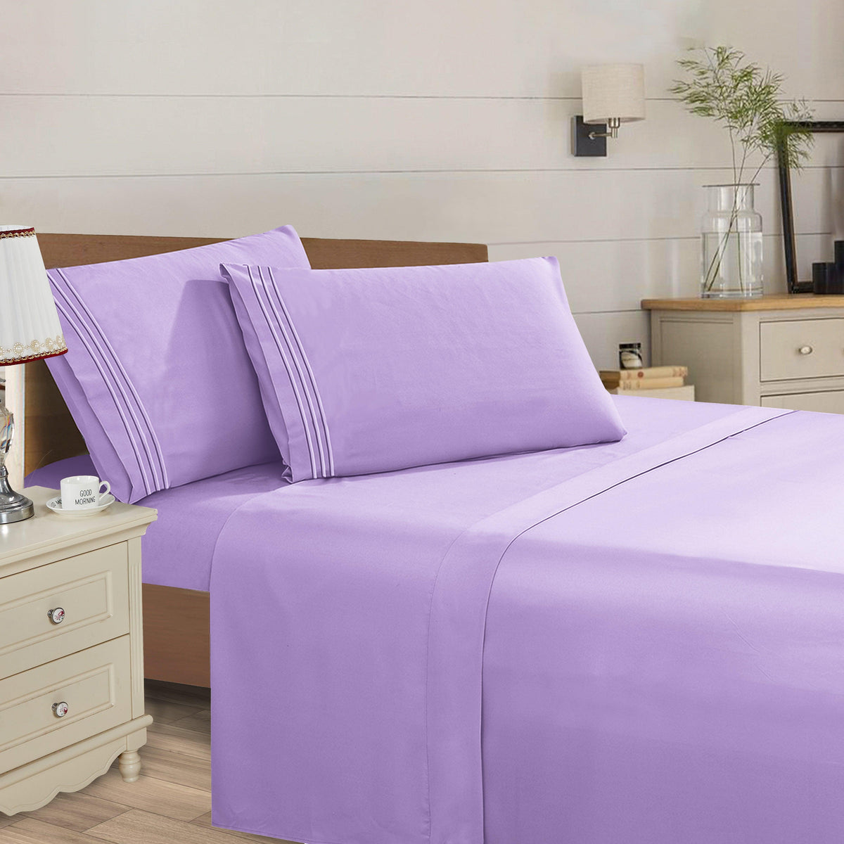 Elegant Comfort Luxury 4pcs Embroidered Sheet Set 16 inch deep pockets - Ultra Soft Machine Washable Luxury 4-Piece Bed Sheet Set - Fade and Wrinkle Resistant Premium Hotel Quality Twin/Full/Queen/King/Cal King Bedding Set- 4PC Sheets For Daily Use, Dorms