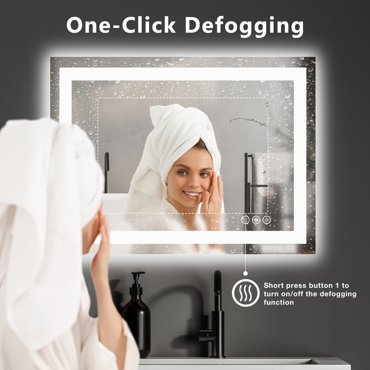 1pc Anti Fog LED Bathroom Mirror with Dual Light Source 3 Lighting Modes Dimmable 3 Color Vanity Mirror Wall Mounted Horizontal Vertical