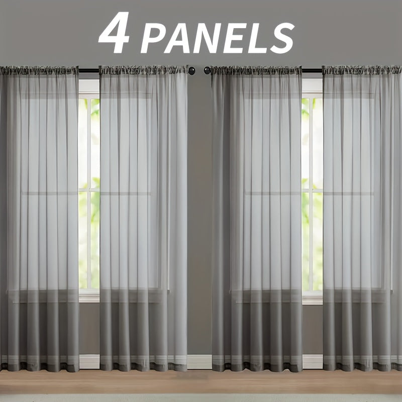 4pcs Set Of Transparent Gauze Curtains, Hanging From The Top Through A Pole, Natural Filtering, Dreamy And Hazy, Beautifying The Room Decoration Windows, Suitable for Living Rooms, Bedrooms, Study Rooms, Dining Rooms, Balconies, Dressing Rooms