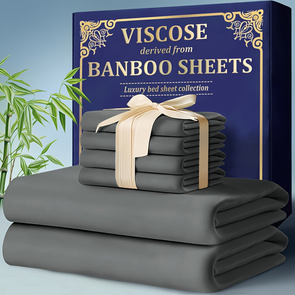 3/4pcs Bamboo Cooling Bed Sheet Set - 2300 TC Ultra Soft & Breathable, Shrink-Resistant, Smooth & Comfortable For All Season | Deep Pocket Fitted Sheet, Flat Sheet, Pillowcases | Room Decor, Random Color