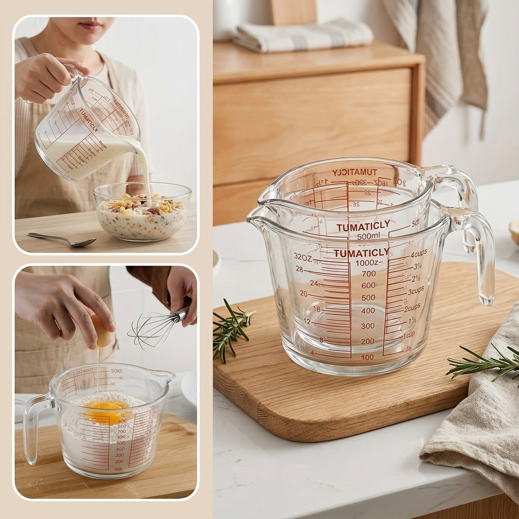 1/3pcs Glass Measuring Cups, 11.83oz 16.91oz 33.81oz Transparent, Ergonomic Handle Design, Tempered Glass, Dishwasher, Freezer, Microwave And Preheat Oven Safe
