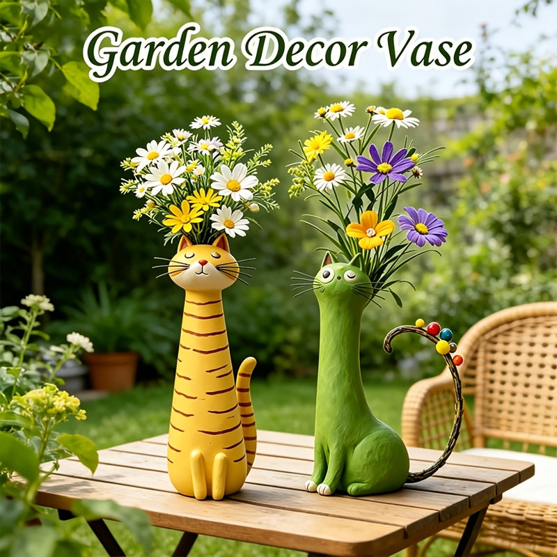 Handmade Bohemian Cat Vase Suitable for - Plastic Cat-Shaped Flower Pot with Retro Style, Desktop Shelf Decoration, Unique Gift for Cat Lovers, Animal Vase for Room Decorations, Plant Holder for Plants & Centerpieces