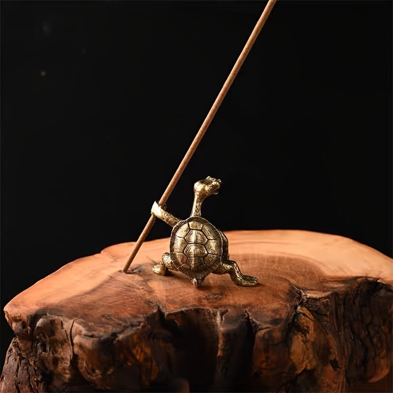 2pcs Brass Turtle Incense Holder - Kung Fu Style, Creative Home Decor Craft, Meditation Holder Brass Turtle And Red Copper Turtle