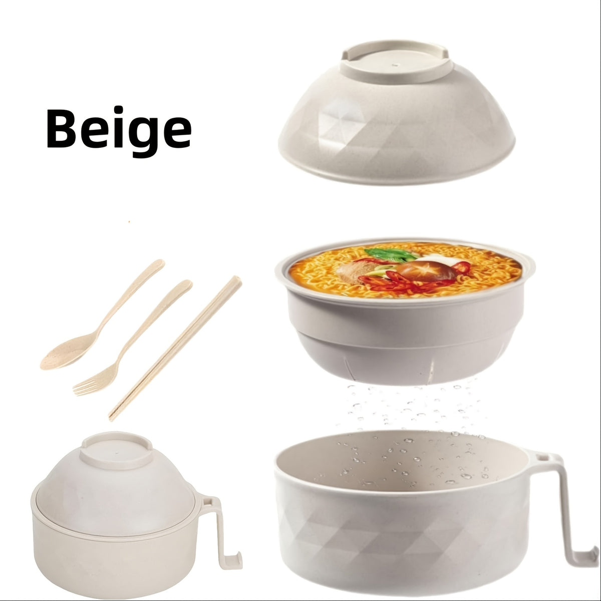 6pcs/Set Microwave Ramen Bowl Set, Ramen Noodle Cooker With Lid & Handle, Perfect For Home, Office, Dorm, Or College Tableware