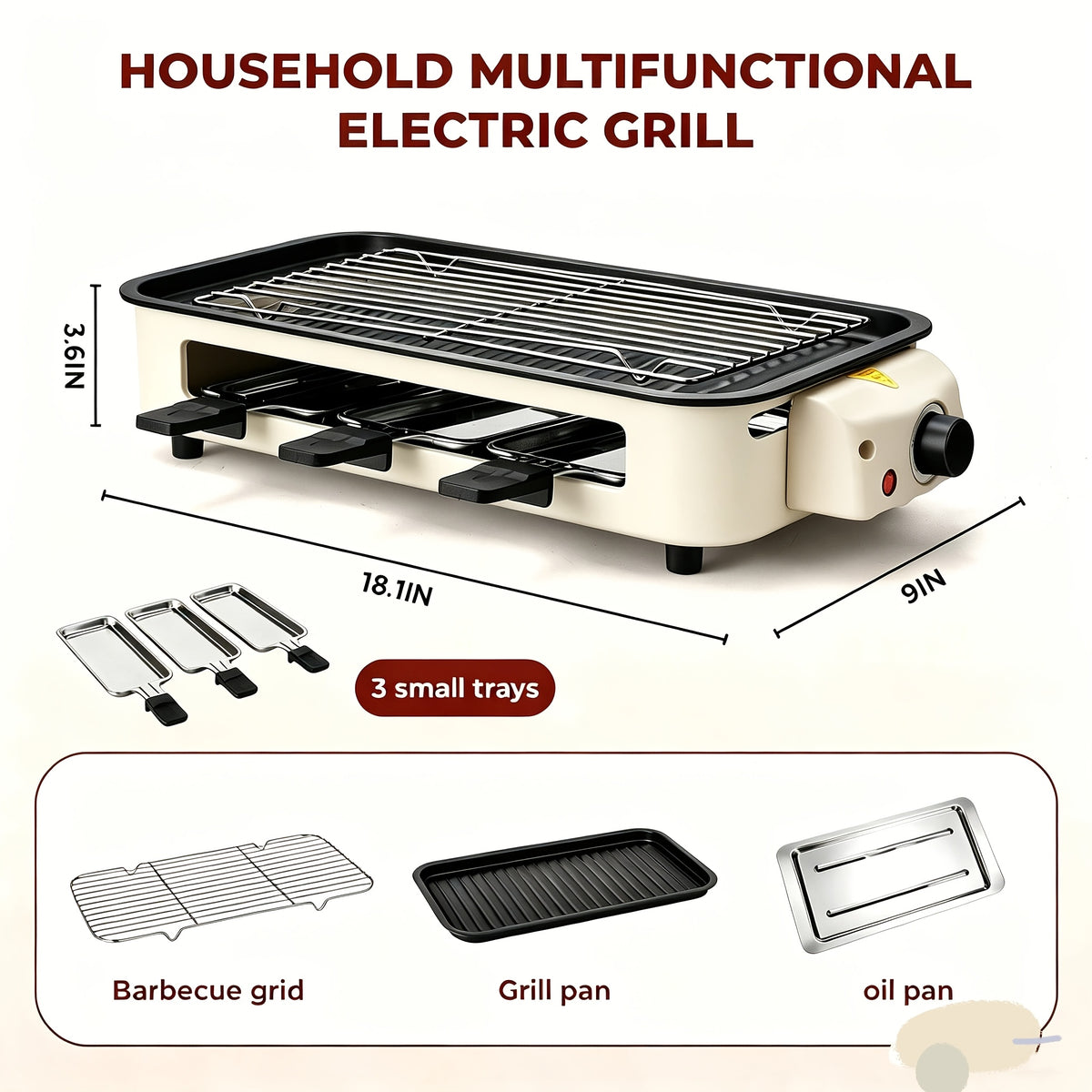 Tabletop Electric Raclette Grill, 1500W Indoor BBQ with Removable Nonstick Plate and 3 Mini Cheese Pans for Couples, Small Kitchens and Everyday Meals