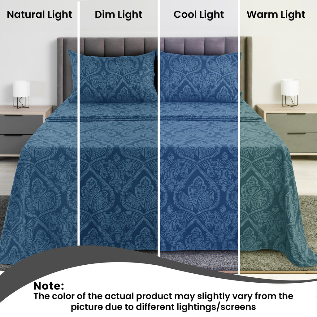 Paisley Bed Sheet Set, Soft Double Brushed Microfiber Bedding with 16-Inch Deep Pocket Fitted Sheet and Pillowcases in Six Sizes for Bedroom Comfort