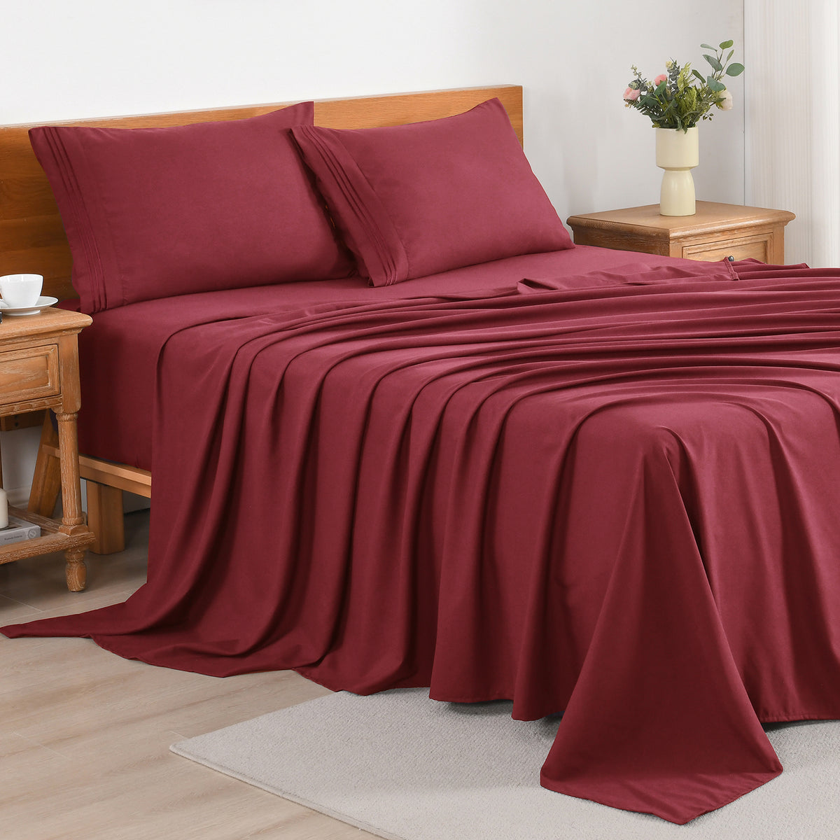 3/4-Piece Cooling Bed Sheet Set, Soft & Breathable Bedding with 18-Inch Deep Pocket, Hotel Luxury Sheets for Summer