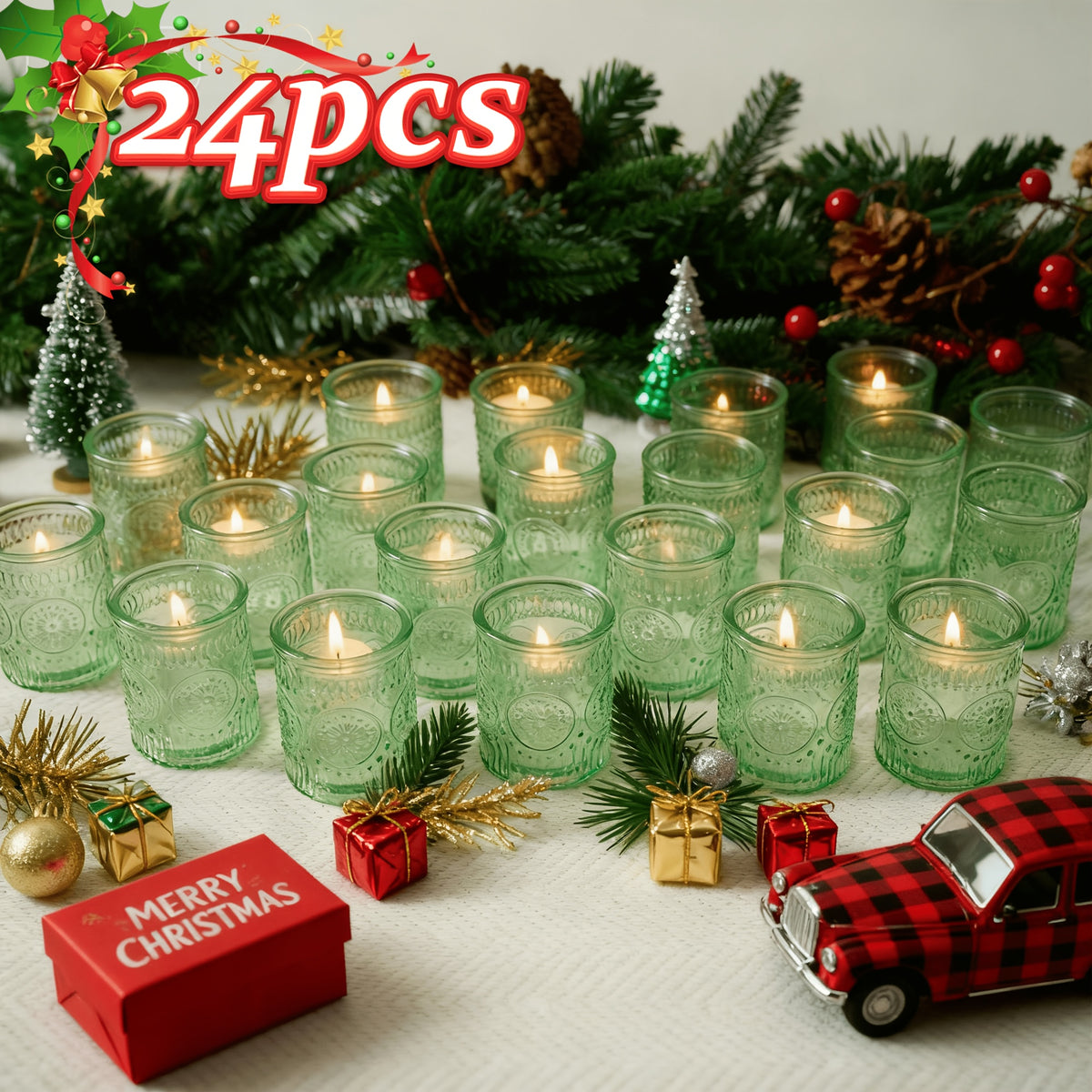 24/12/6pcs, Votive Candle Holders, For Christmas Decorations, Dinner Accessories For Holiday Party Tabletop Decor, For Weddings, Birthdays, Home Decor, Thanksgiving, Valentines Day, New Year, Hurricane Glass Candle Holders Bulk