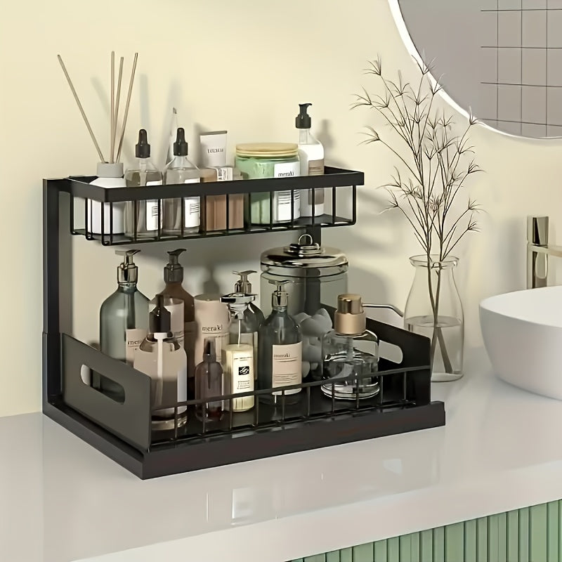 1/2pcs Kitchen Organizers And Storage, Kitchen Accessories, Utility Racks, Under Sink Organizer, Pull Out Cabinet Organizer, 2 Tier Slide Out Sink Shelf, Cabinet Storage Shelves, Under Sink Storage for Kitchen Bathroom Cabinet