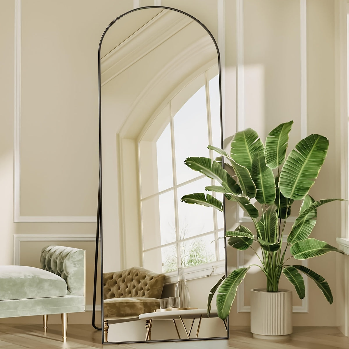 Ladynow Arched Full-Length 58" × 18" Mirror Floor Mirror Freestanding Floor Standing Full Body Rustproof Mirror Stand Wall-Mounted Leaning Design Modern Home Decor Bedroom Living Room Cloakroom Hanging Mounted