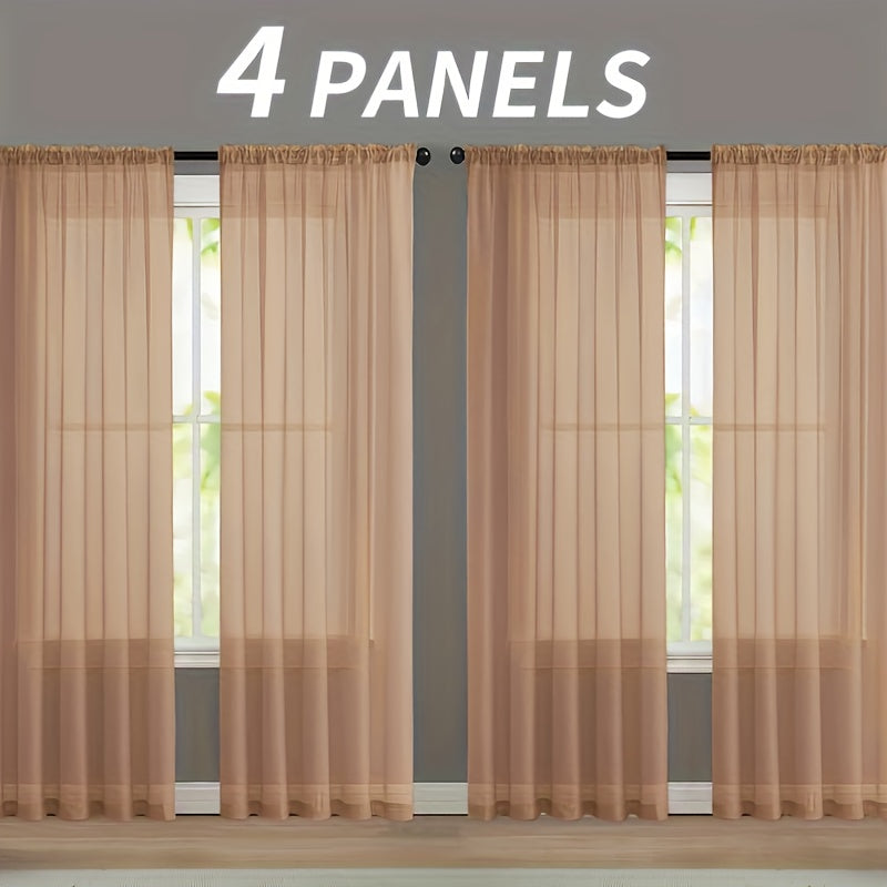4pcs Set Of Transparent Gauze Curtains, Hanging From The Top Through A Pole, Natural Filtering, Dreamy And Hazy, Beautifying The Room Decoration Windows, Suitable for Living Rooms, Bedrooms, Study Rooms, Dining Rooms, Balconies, Dressing Rooms