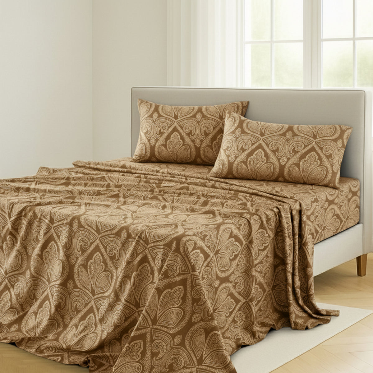 LUX Decor Paisley Bed Sheet Set, 3/4 PCs Soft 100% polyester Wrinkle Free Sheets – Luxurious Printed Bed Sheets with Deep Pocket Fitted Sheet & Pillowcases – Available in 6 Sizes & Multiple Colors