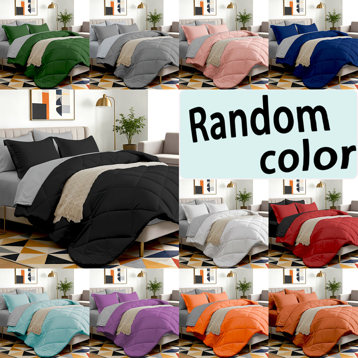 5/7pcs Luxurious Double-sided Checked Pattern Comforter Set-Breathable-Ultra Soft Fluffy Fiber Filling, Warmth for All Seasons-Bed In A Bag with Comforter, Flat Sheet, Fitted Sheet, Pillowcases, And Pillowshams, Family Gift Set, Random Color