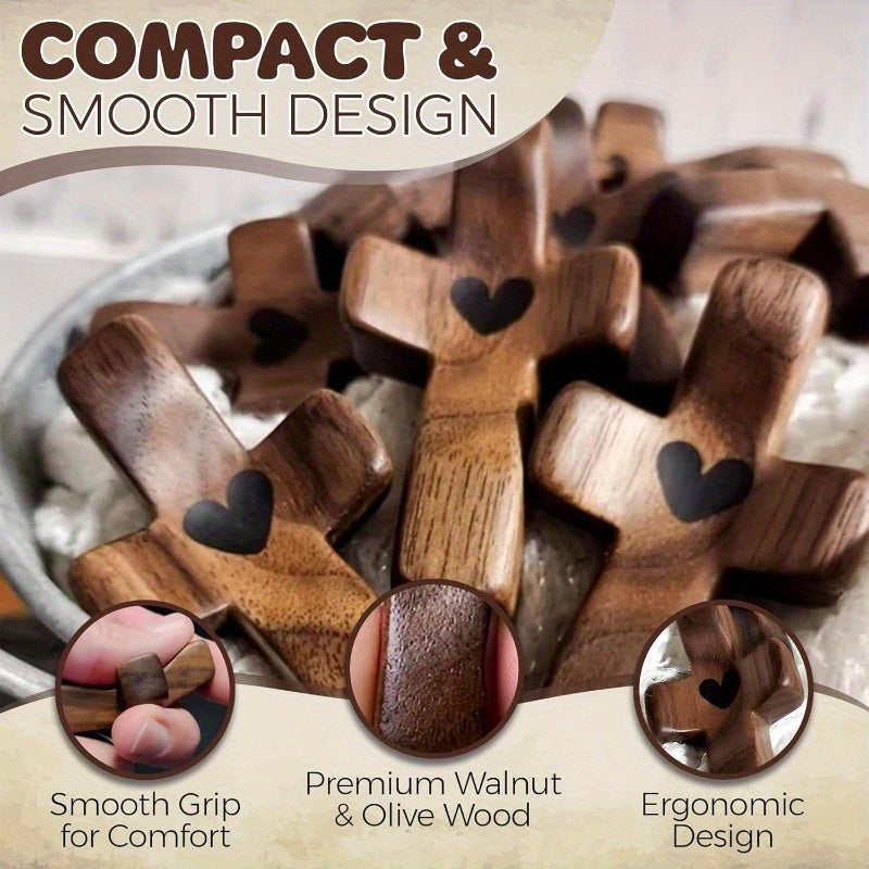 20pcs Black Walnut Thumb Crosses - Handcrafted Natural Wood Religious Hand Ornaments for Christmas, Easter, Thanksgiving, Indoor Home & Office Decor, Religious Christmas Decorations, Simple Elegant Design, Detailed Carving