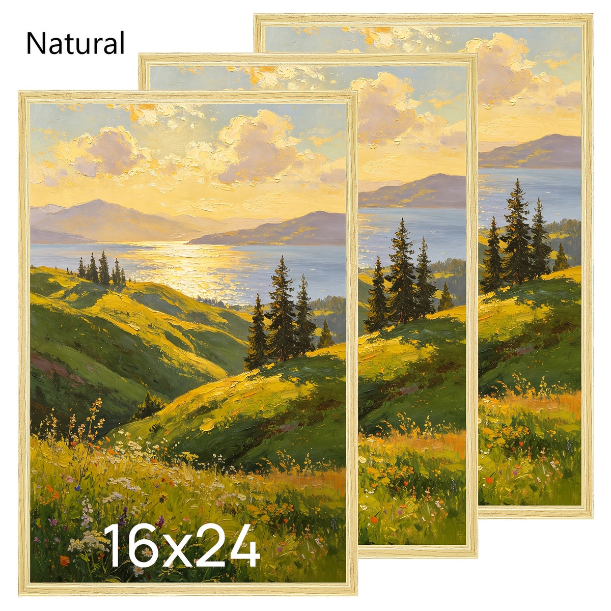 3 Pack 16x24 Picture Frame White/ Black/ Golden/ Natural, Scratch-Proof Poster Frames 16 x 24 for Photo Gallery - Slide-In Strips, Horizontal or Vertical Wall Mounting