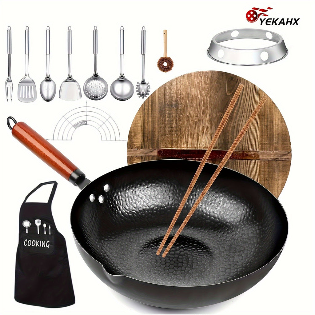 7/20pcs Covered Wok - Non Stick Cast Iron Cookware Frying Pan 12.6 Inches | Suitable for All Stoves, Comes with Kitchenware Accessories, Kitchen Utensils, Kitchen Tools, Kitchen Accessories, Camping Kitchen Supplies