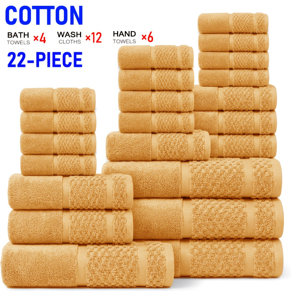 22/16pcs Cotton Bathroom Towels Set, Solid Color Cotton Blended Towel, Multi-color Optional, Soft And Comfortable, Absorbent, Family Set, Suitable for Travel, Bathroom, Fitness, Hotel, Swimming And Gift(4Bath Towels+6Hand Towels+12Washcloths)