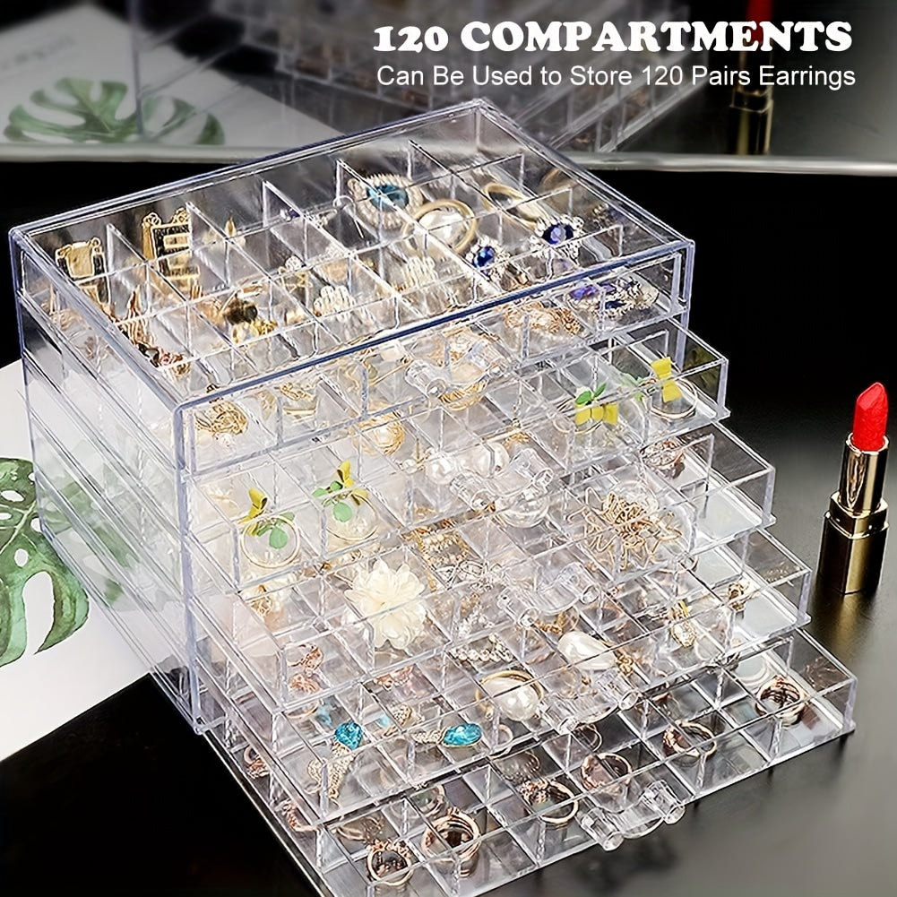 72/120 Layered Jewelry Storage Boxes, Fashionable Acrylic Jewelry Storage Boxes, Suitable for Storing Earrings, Necklaces, Bracelets, Rings, Bracelets, Watches and Other Jewelry. Large-capacity Designed Accessory Storage Boxes, the First Choice for C