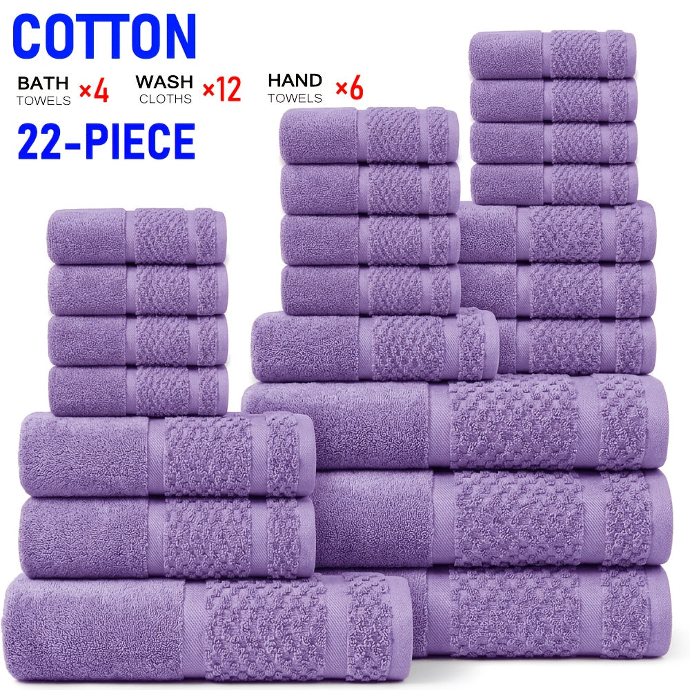 22/16pcs Cotton Bathroom Towels Set, Solid Color Cotton Blended Towel, Multi-color Optional, Soft And Comfortable, Absorbent, Family Set, Suitable for Travel, Bathroom, Fitness, Hotel, Swimming And Gift(4Bath Towels+6Hand Towels+12Washcloths)