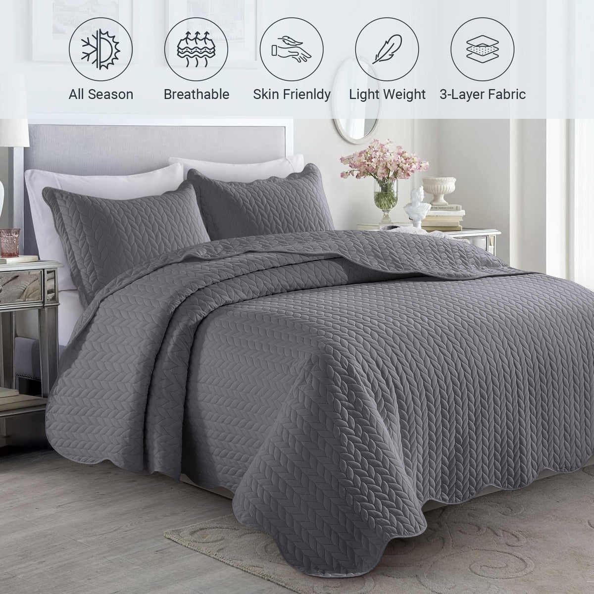 Lightweight Quilted Bedspread – Soft and Breathable Quilt Set, All Season Microfiber Bedding, Modern Style Soft Bedding Set, Twin, Full / Queen, King Sizes, Machine Washable Halloween Christmas
