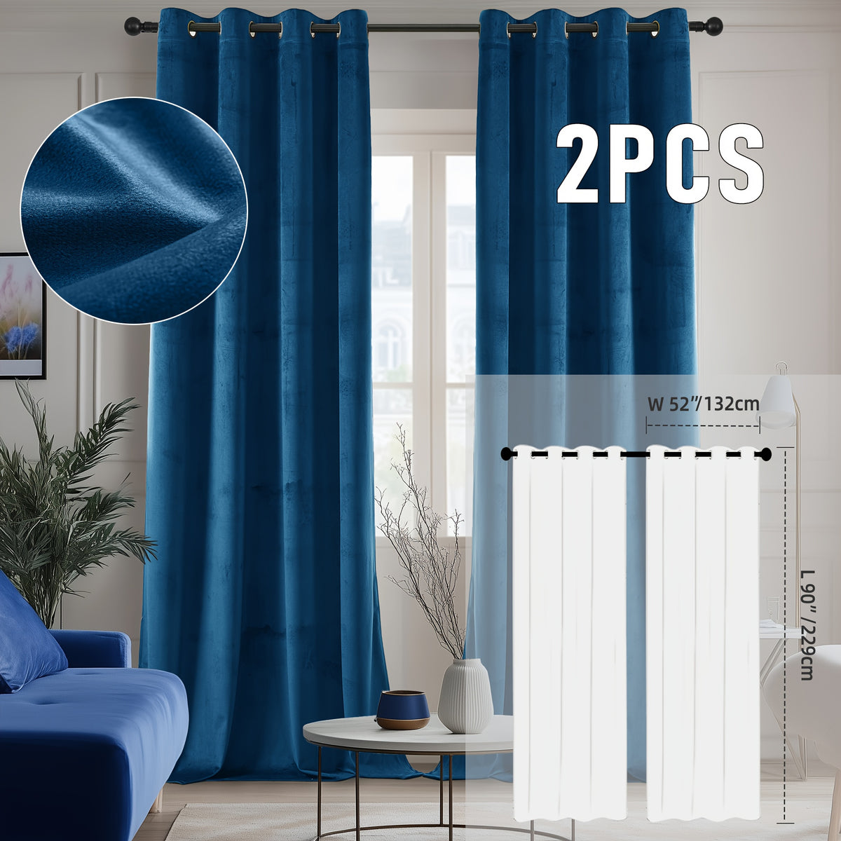 2pcs Velvet Room Darkening Curtains | Vintage Soundproof and Thermal Insulated, Elegant Soft Velvet Grommet Top Curtains for Living Room and Bedroom, Unlined, Solid Color, Fashionable Valentine'S Day Décor